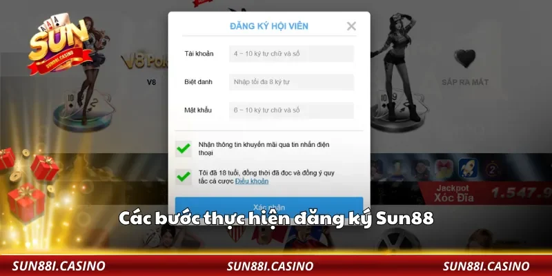 Các bước thực hiện đăng ký Sun88